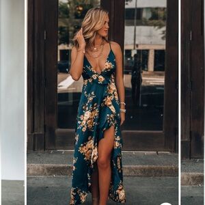 GREEN Multi floral dress forum slit dress size small